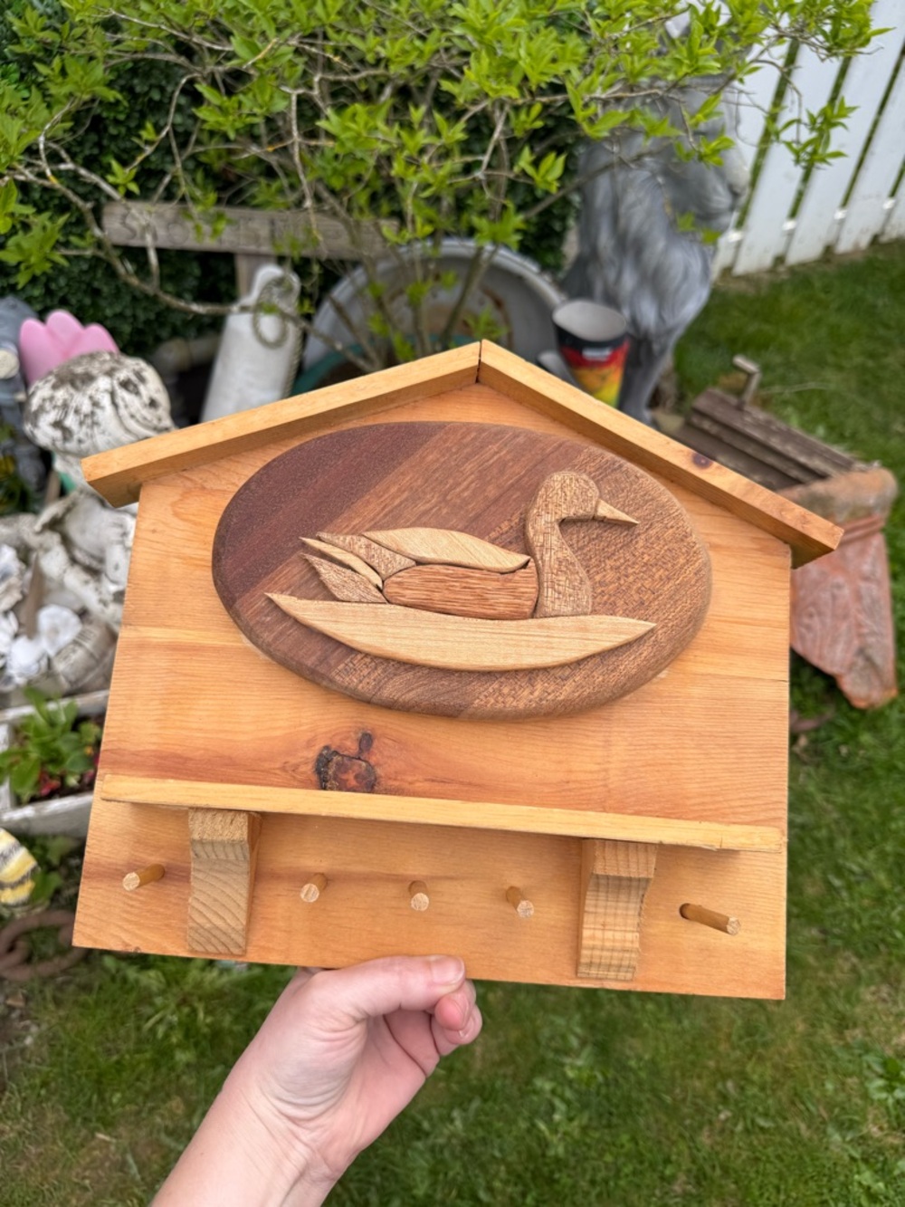 Vintage Wooden Duck Wall Key Holder - Natural Pine